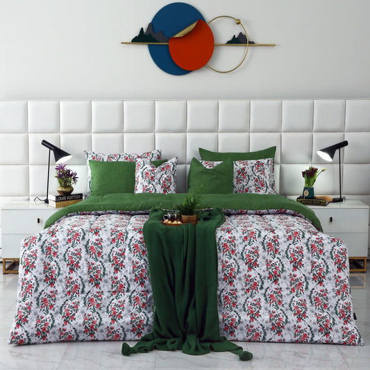 8 PCs Winter Comforter Set-Emerald Blooms Comforters Apricot