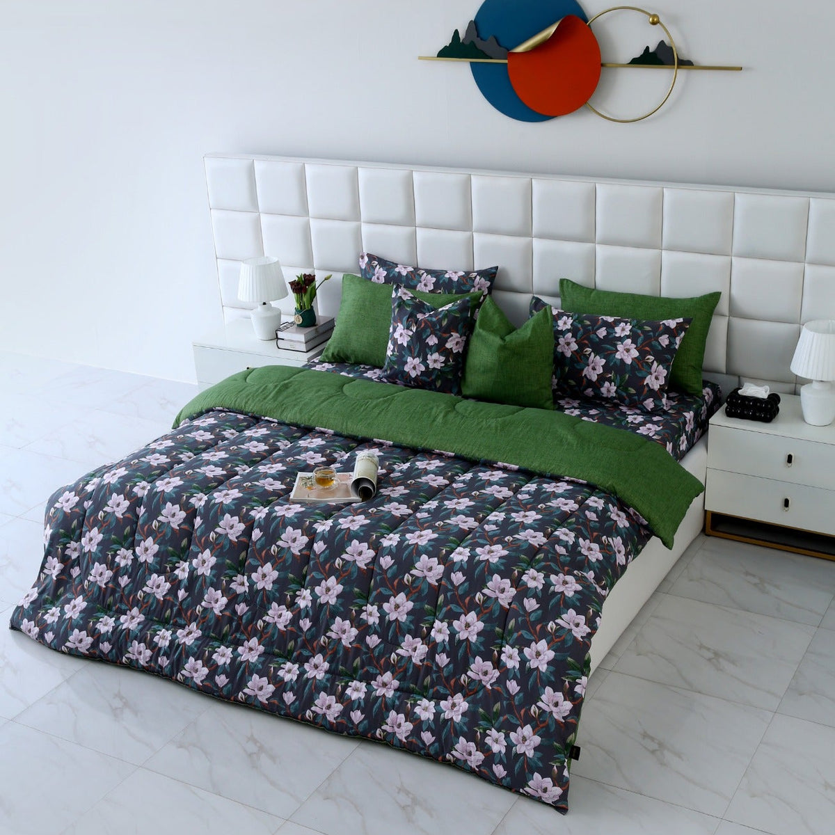 8 PCs Winter Razai Set-Snowy Petal Comforters Apricot