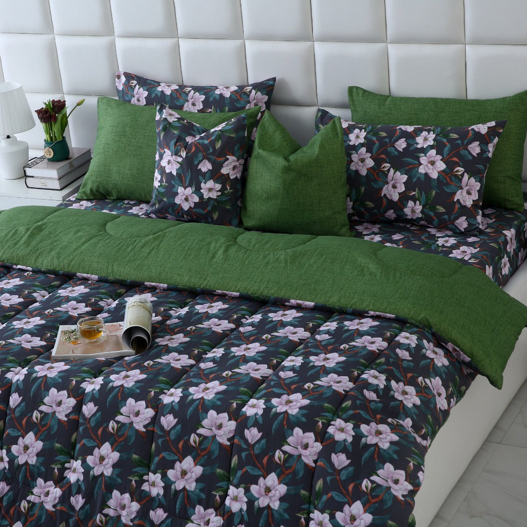 8 PCs Winter Razai Set-Snowy Petal Comforters Apricot