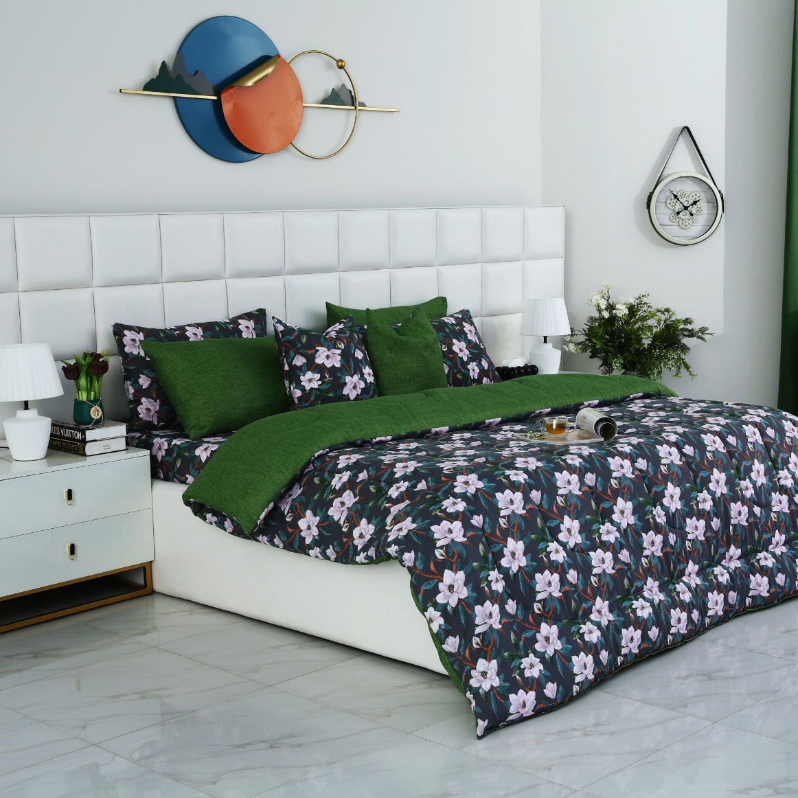8 PCs Winter Razai Set-Snowy Petal Comforters Apricot