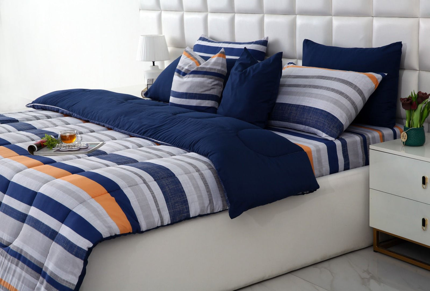 8 PCs Winter Comforter Set-Multi Bands Comforters Apricot