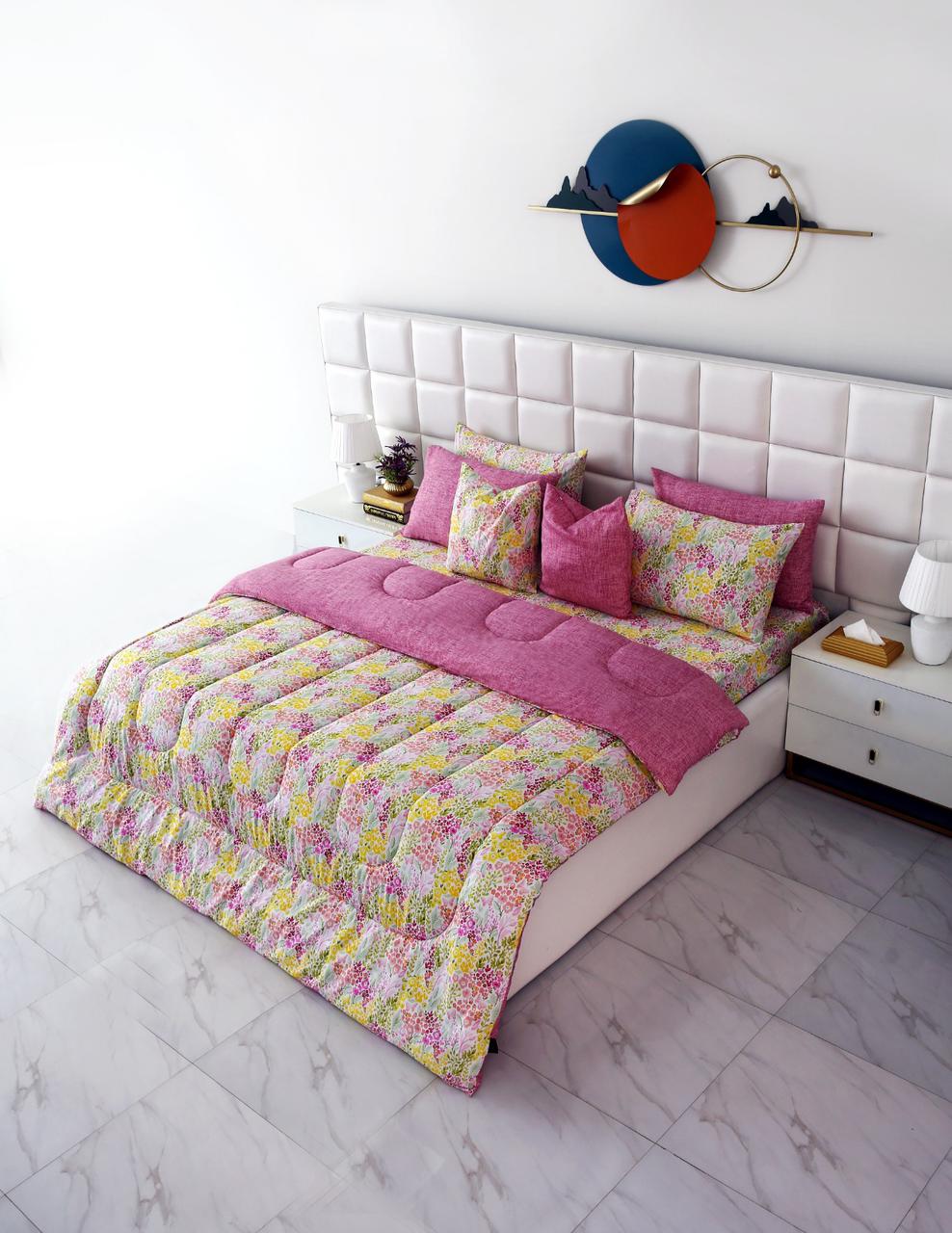 8 PCs Winter Comforter Set-Peace Lily Comforters Apricot