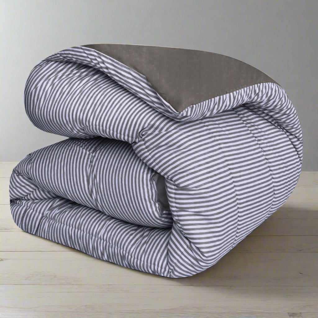 1 PC Single Comforter-Grey Stripes Comforters Apricot