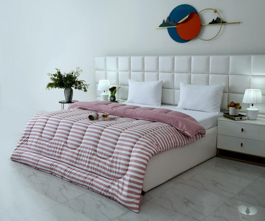 1 PC Double Winter Comforter-Pink Bold Stripes Comforters Apricot
