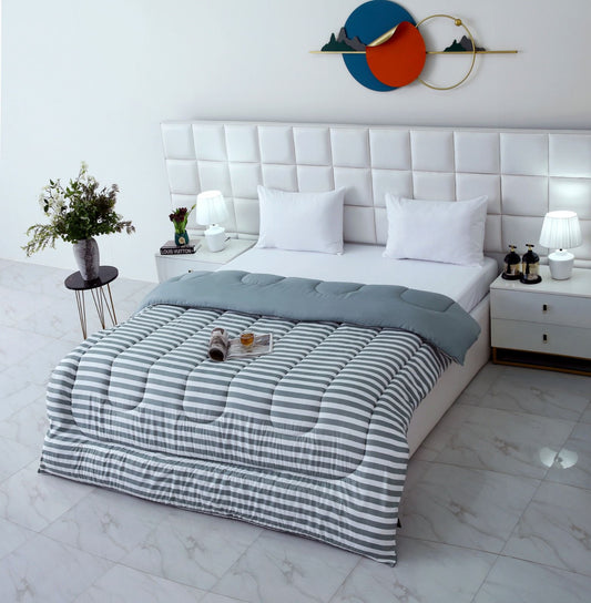 1 PC Double Winter Comforter-Green Bold Stripes Comforters Apricot