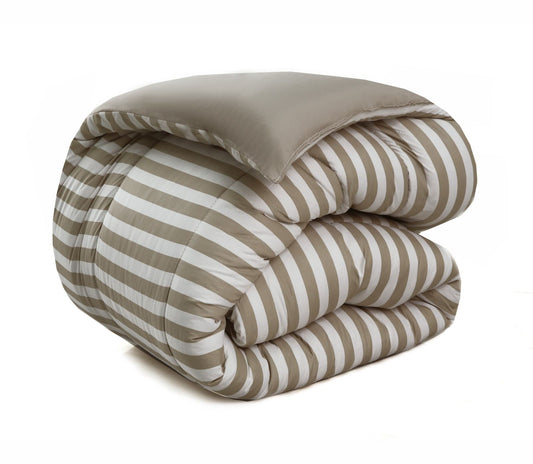 1 PC Double Winter Comforter-Beige Bold Stripes Comforters Apricot