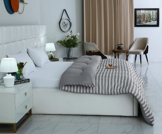 1 PC Double Winter Comforter-Grey Bold Stripes Comforters Apricot