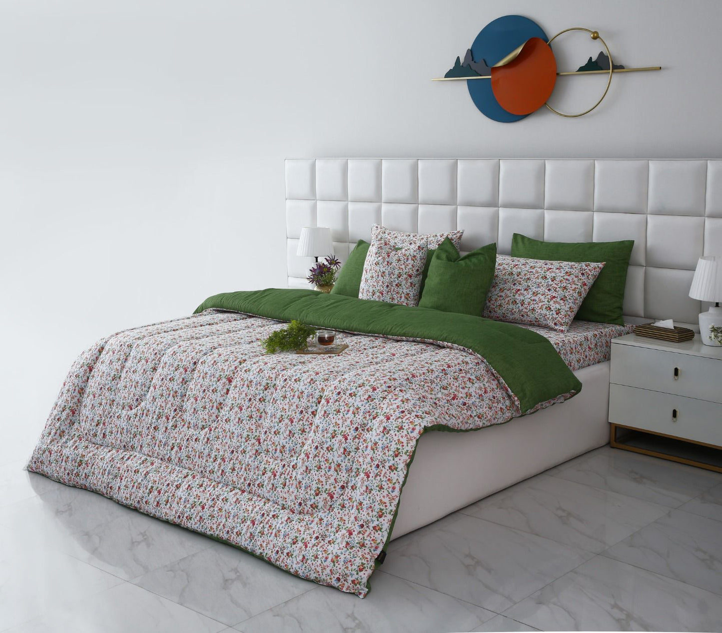 8 PCs Winter Comforter Set-Green Hellebore Comforters Apricot