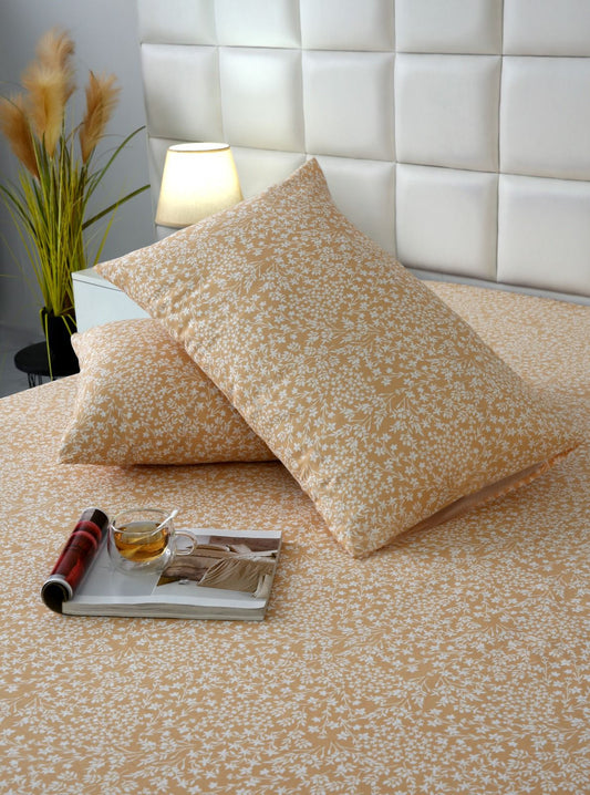 3 PCs Double Bed Sheet-Beige Bloom Bed Sheets Apricot