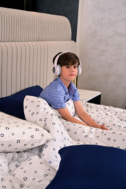 5 PCs Single Kids Comforter Set-FootBall Comforters Apricot