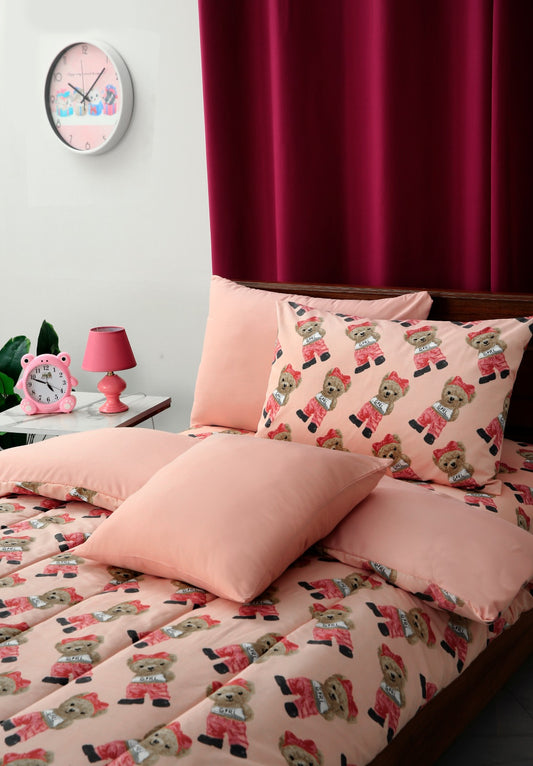 5 PCs Single Kids Comforter Set-Ted Comforters Apricot