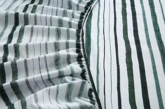 Fitted Bed Sheet-Olive Bands Fitted Sheets Apricot