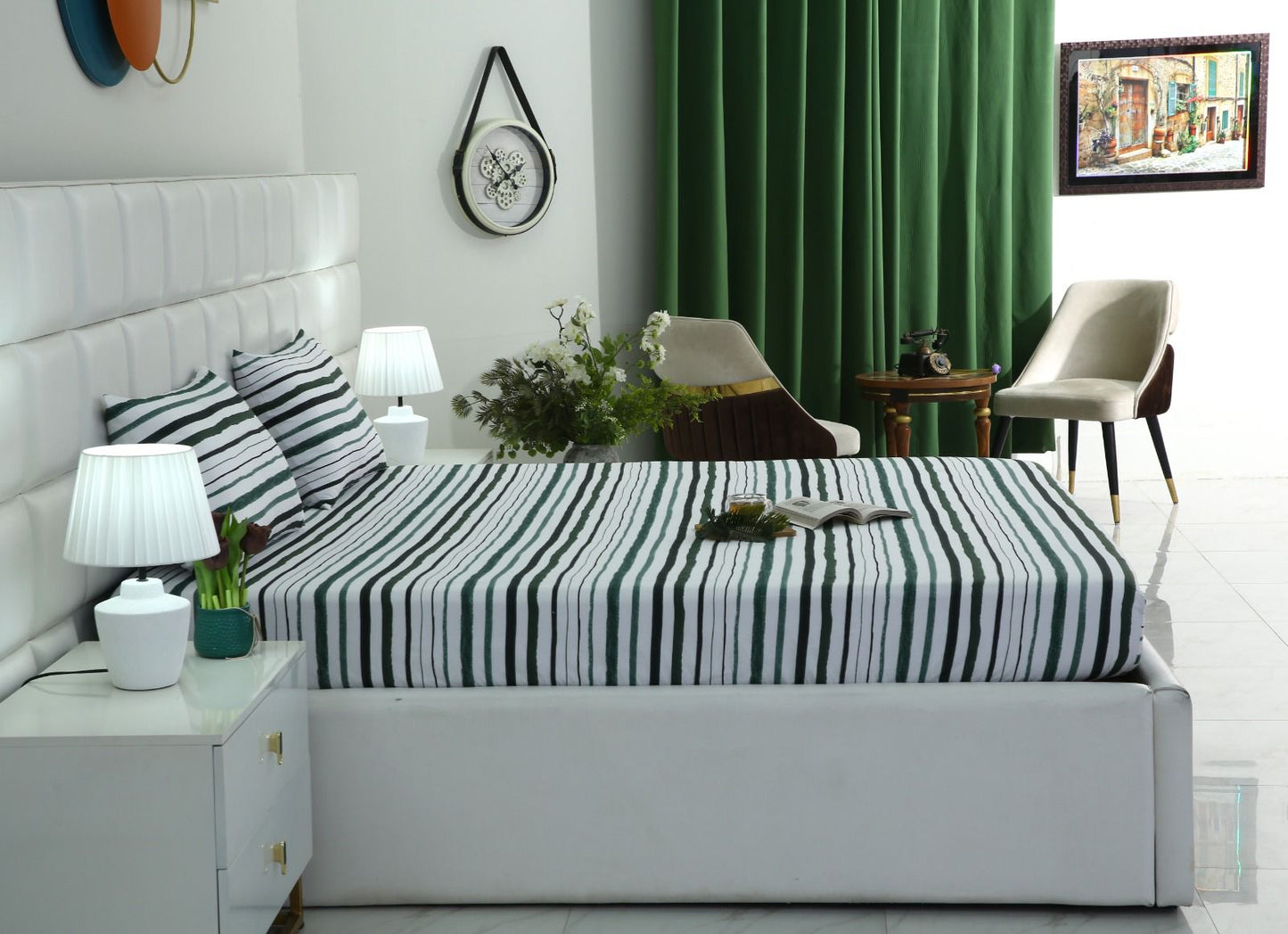 Fitted Bed Sheet-Olive Bands Fitted Sheets Apricot