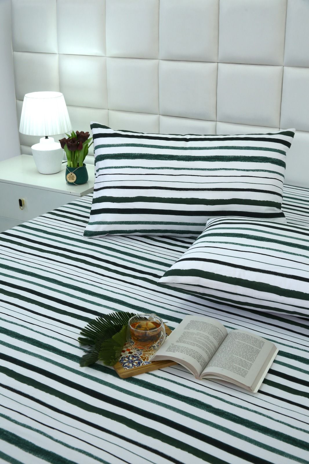 Fitted Bed Sheet-Olive Bands Fitted Sheets Apricot