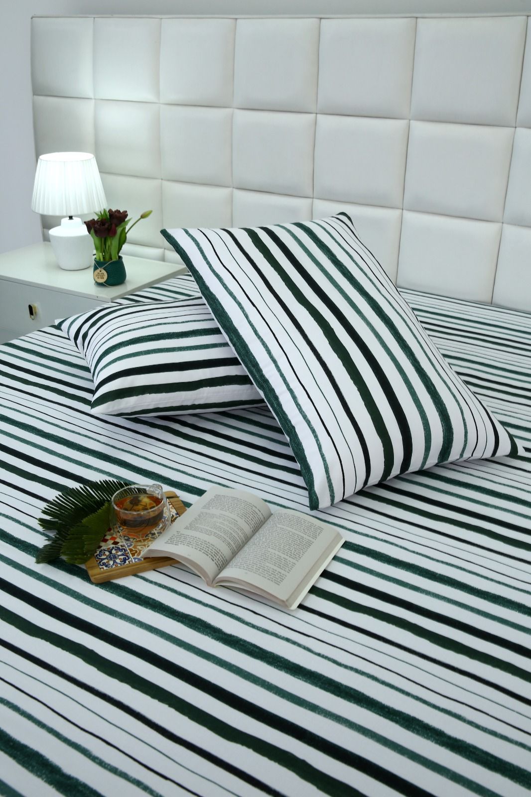 Fitted Bed Sheet-Olive Bands Fitted Sheets Apricot