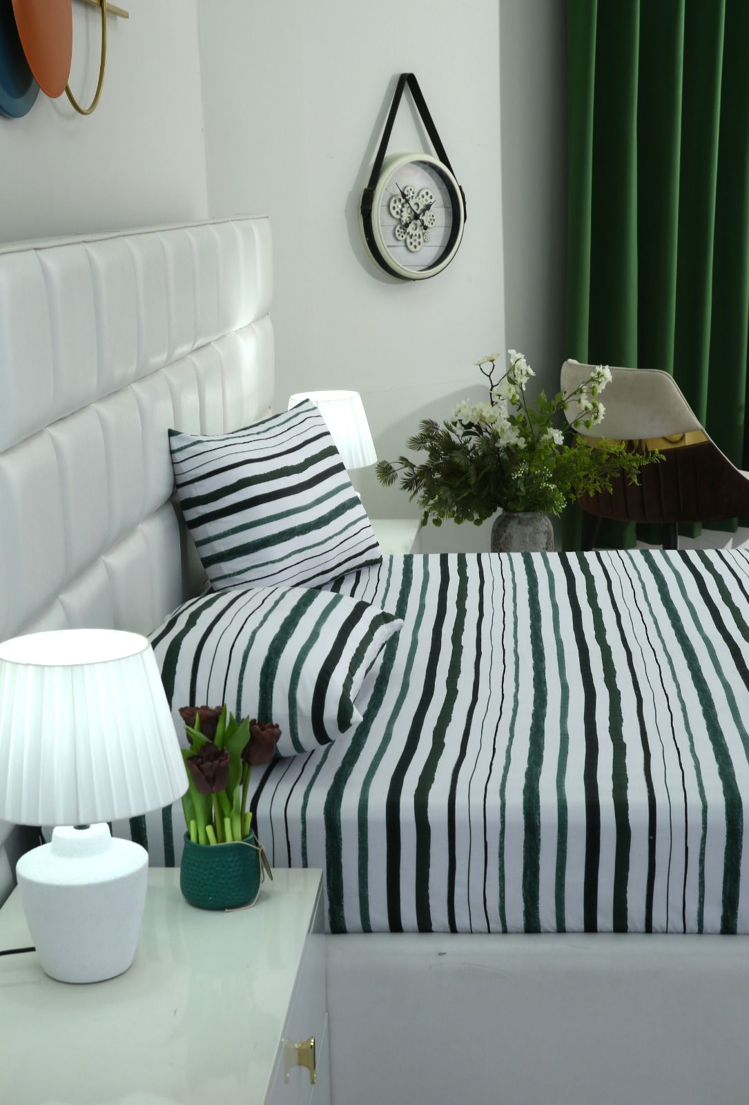 Fitted Bed Sheet-Olive Bands Fitted Sheets Apricot