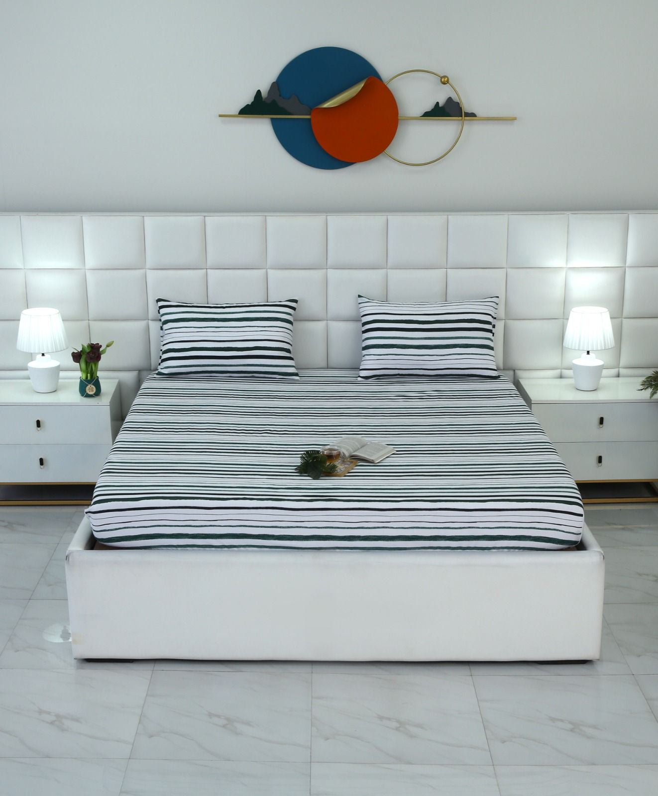 Fitted Bed Sheet-Olive Bands Fitted Sheets Apricot