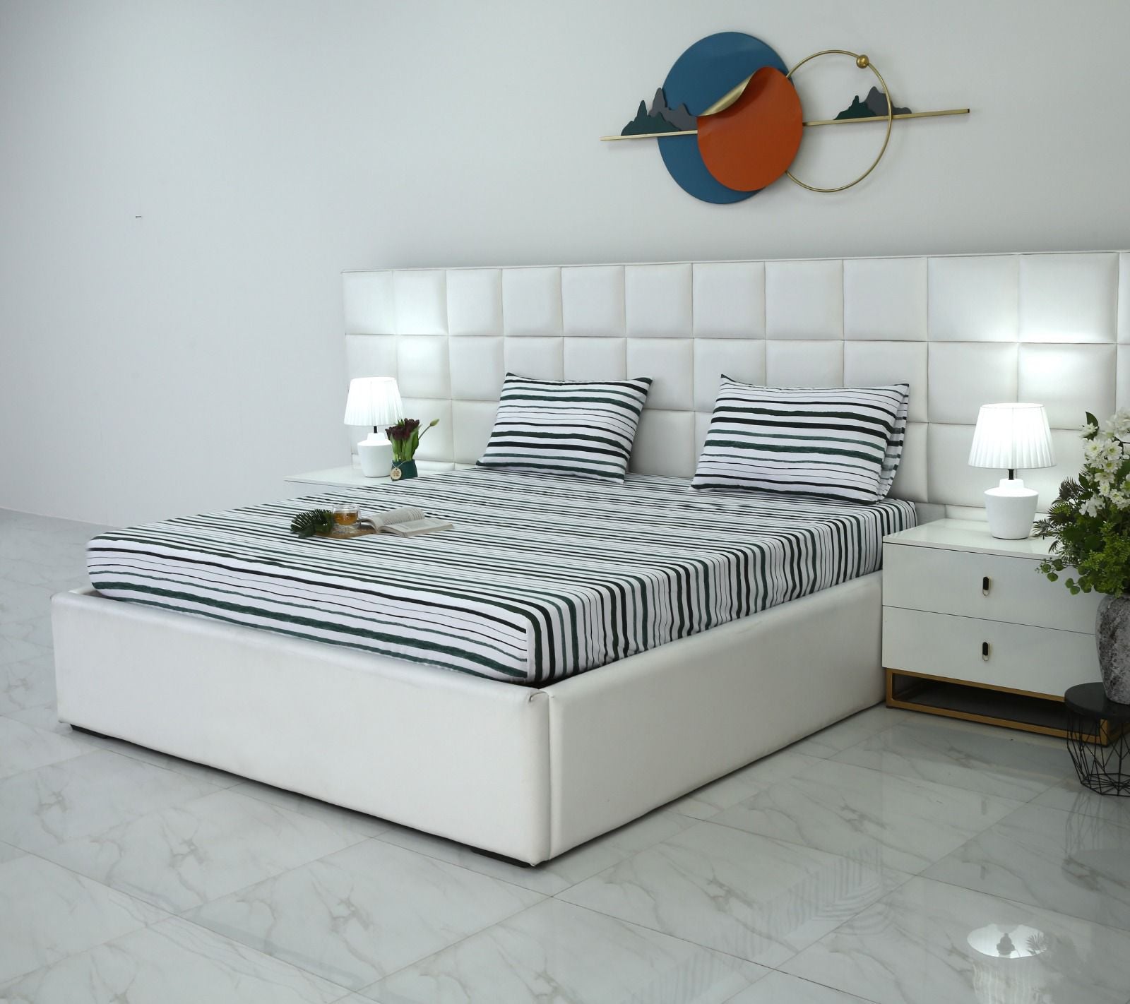 Fitted Bed Sheet-Olive Bands Fitted Sheets Apricot