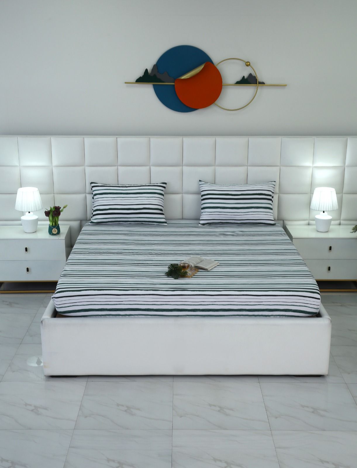 Fitted Bed Sheet-Olive Bands Fitted Sheets Apricot