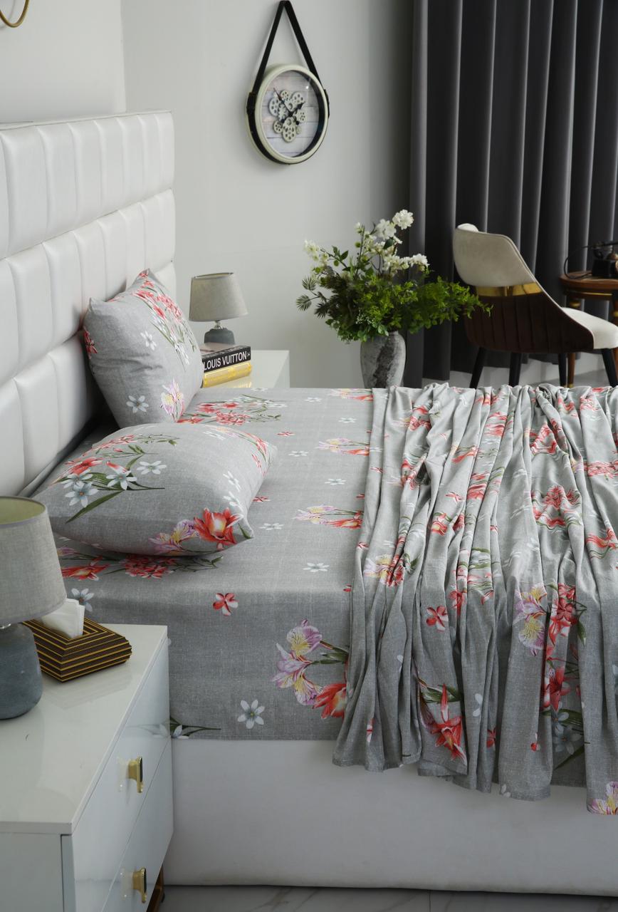 3 PCs Double Bed Sheet-DB207 Bed Sheets Apricot