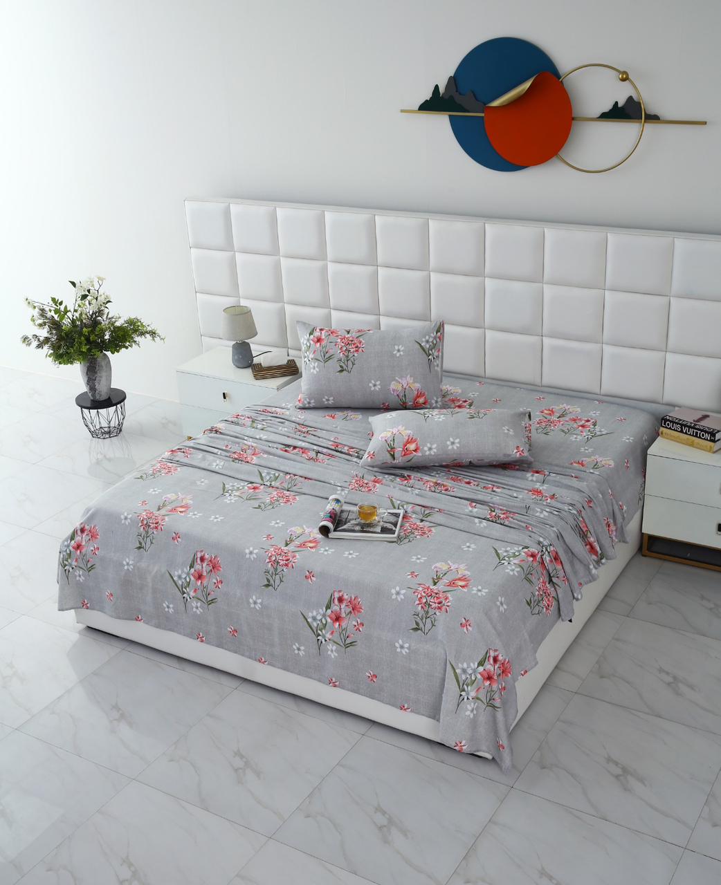 3 PCs Double Bed Sheet-DB207 Bed Sheets Apricot