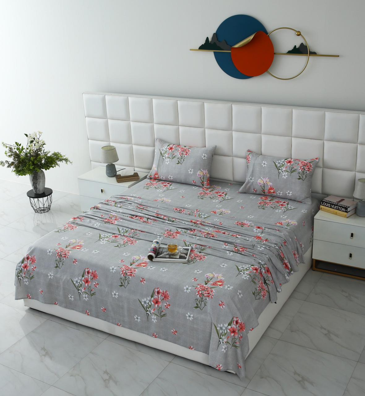 3 PCs Double Bed Sheet-DB207 Bed Sheets Apricot