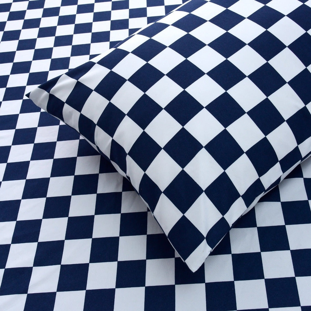 3 PCs Double Bed Sheet-Blue Chess Bed Sheets Apricot