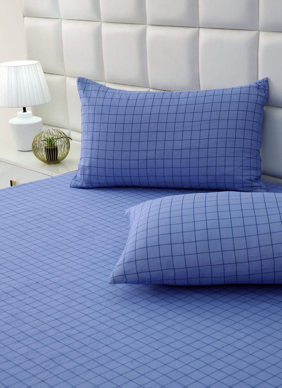 Fitted Bed Sheet-Aqua Check Fitted Sheets Apricot