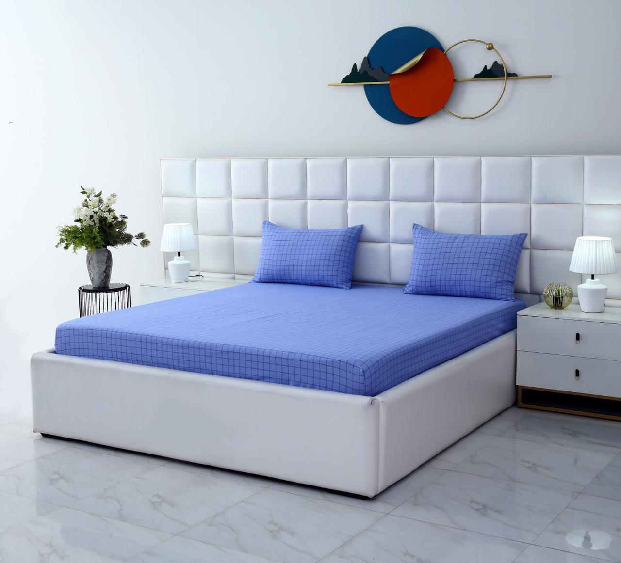 Fitted Bed Sheet-Aqua Check Fitted Sheets Apricot