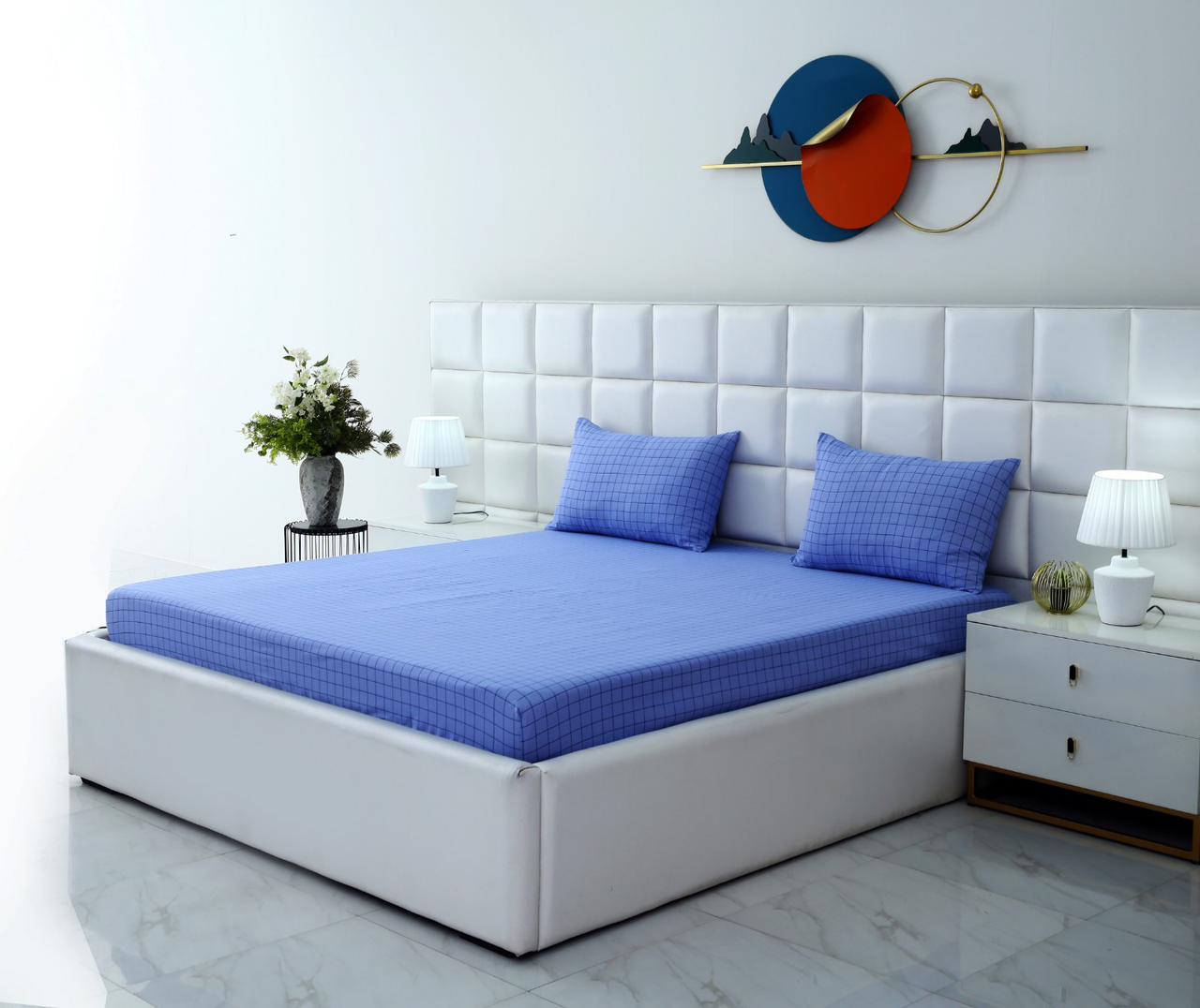Fitted Bed Sheet-Aqua Check Fitted Sheets Apricot