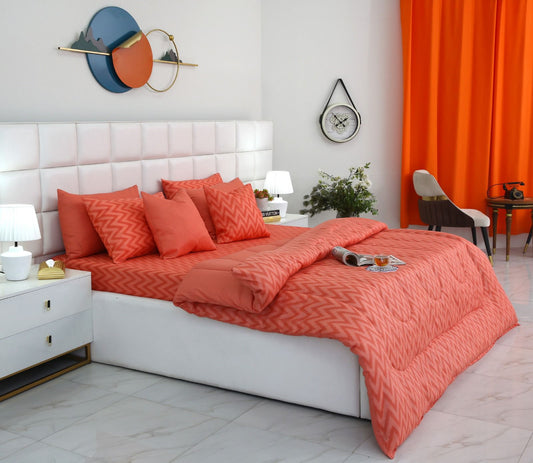 8 PCs Winter Comforter Set-Peach Chevron Comforters Apricot