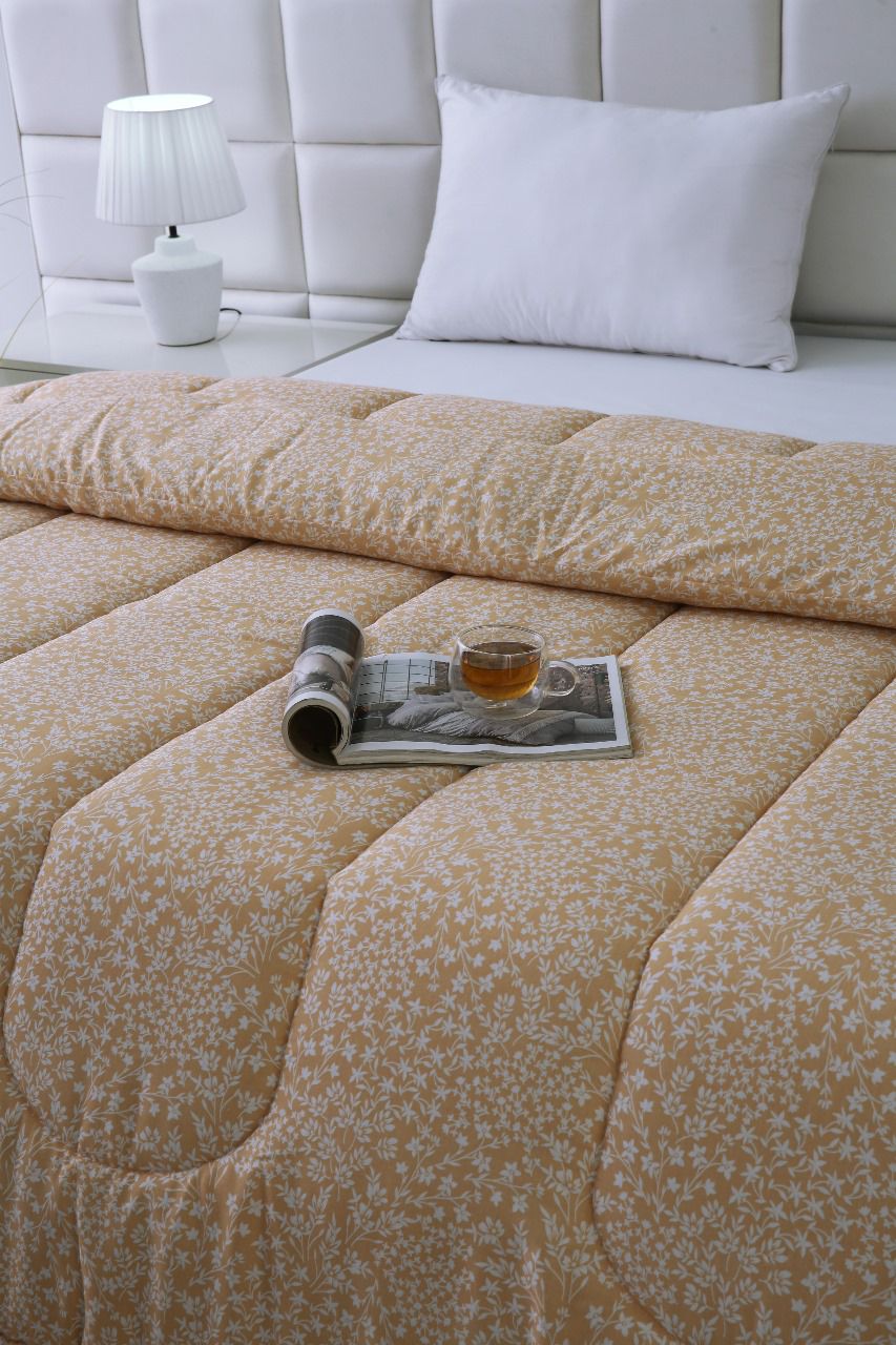 1 PC Double Winter Comforter-Beige Bloom Comforters Apricot