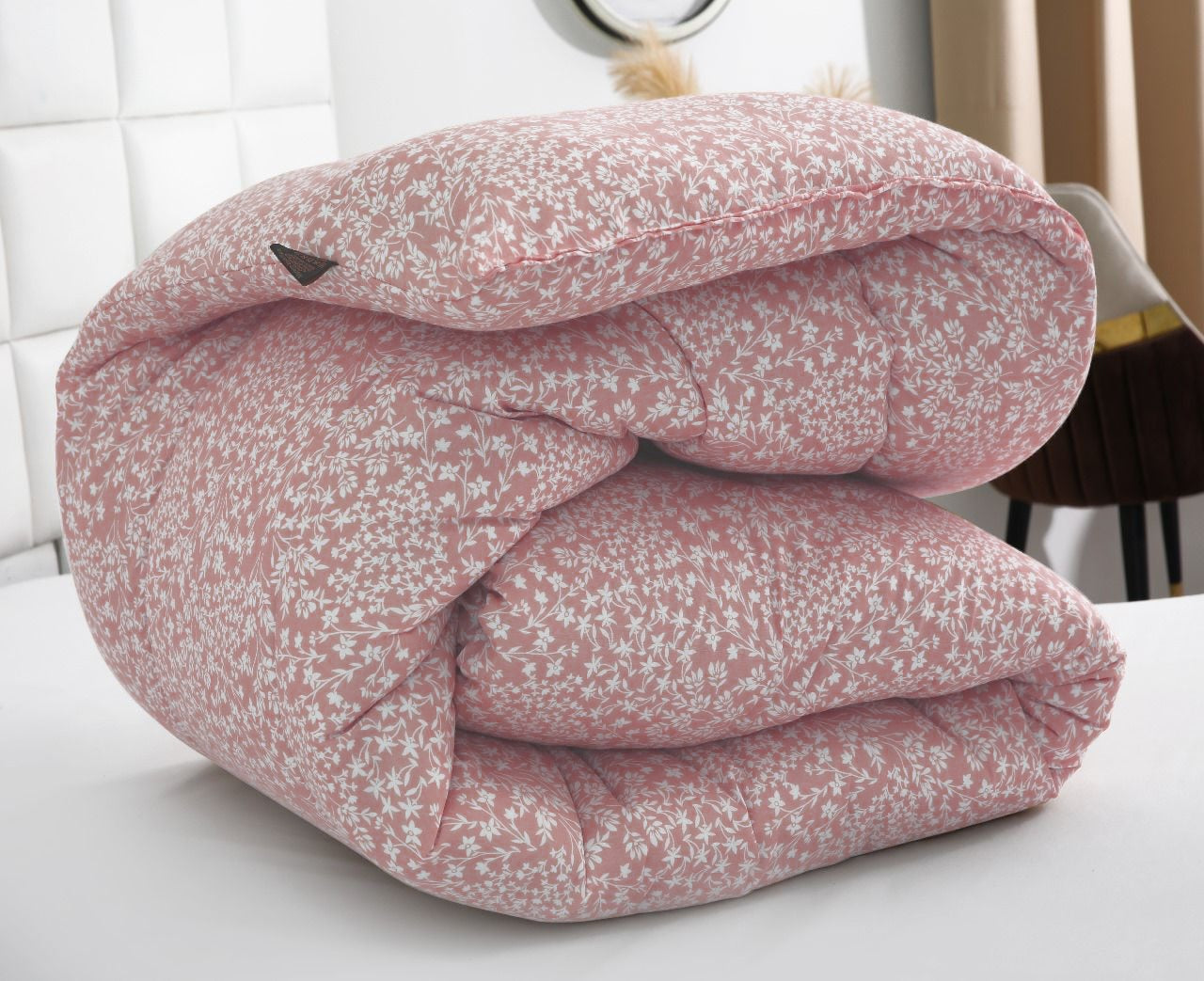 1 PC Double Winter Comforter-Pink Bloom Comforters Apricot