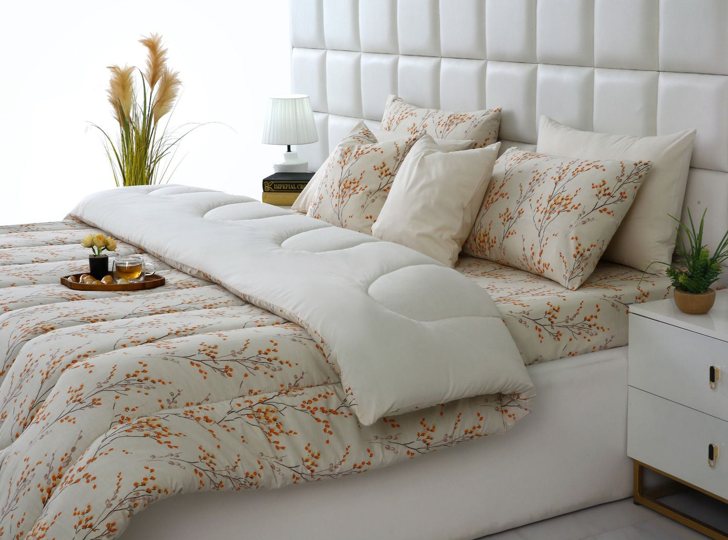 8 PCs Winter Comforter Set-Orange Blossom Comforters Apricot