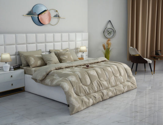 8 PCs Winter Comforter Set-Beige Feathers Comforters Apricot