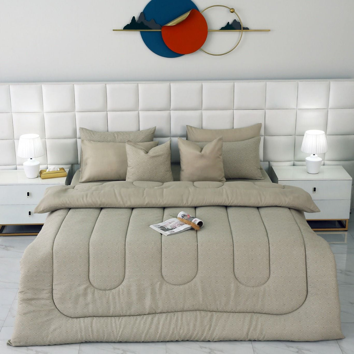 8 PCs Winter Razai Set- Opus Comforters Apricot