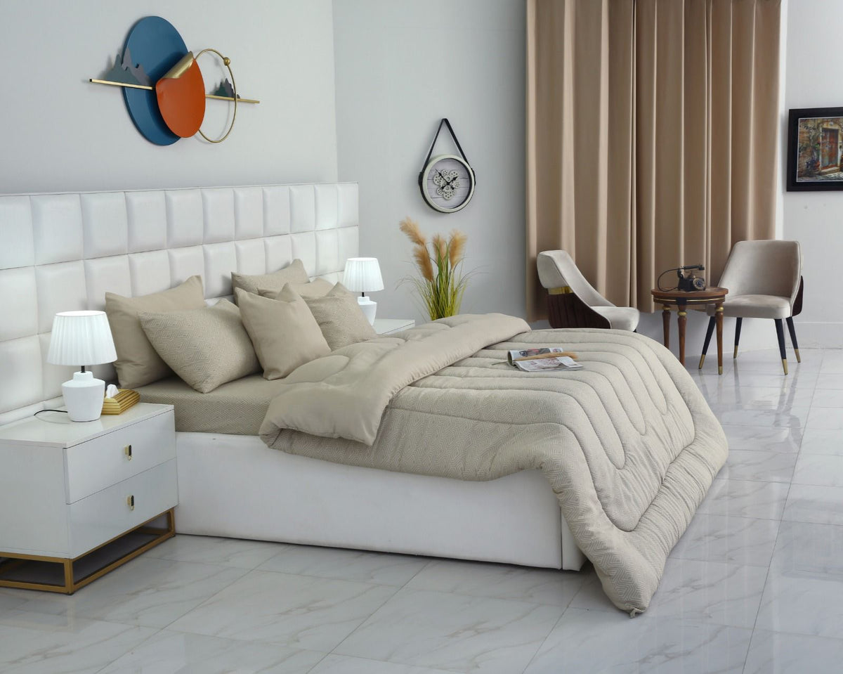 8 PCs Winter Razai Set- Opus Comforters Apricot