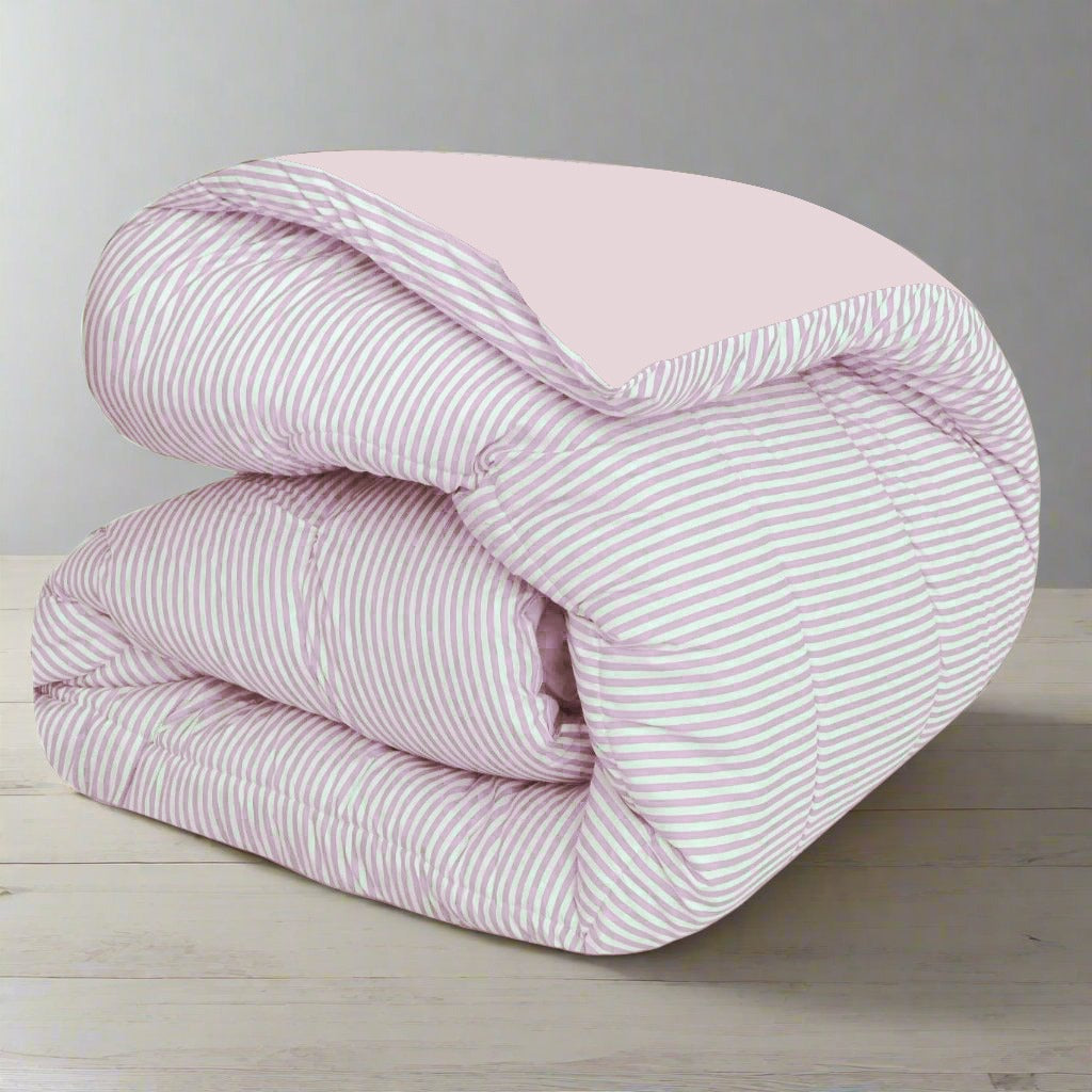 1 PC Double Winter Razai-Pink Stripes Comforters Apricot