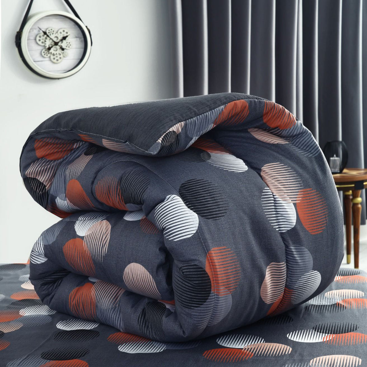 8 PCs Winter Razai Set-Illustration Design Comforters Apricot