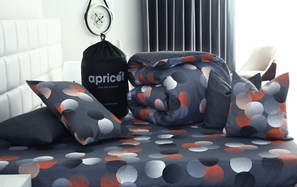 8 PCs Winter Razai Set-Illustration Design Comforters Apricot