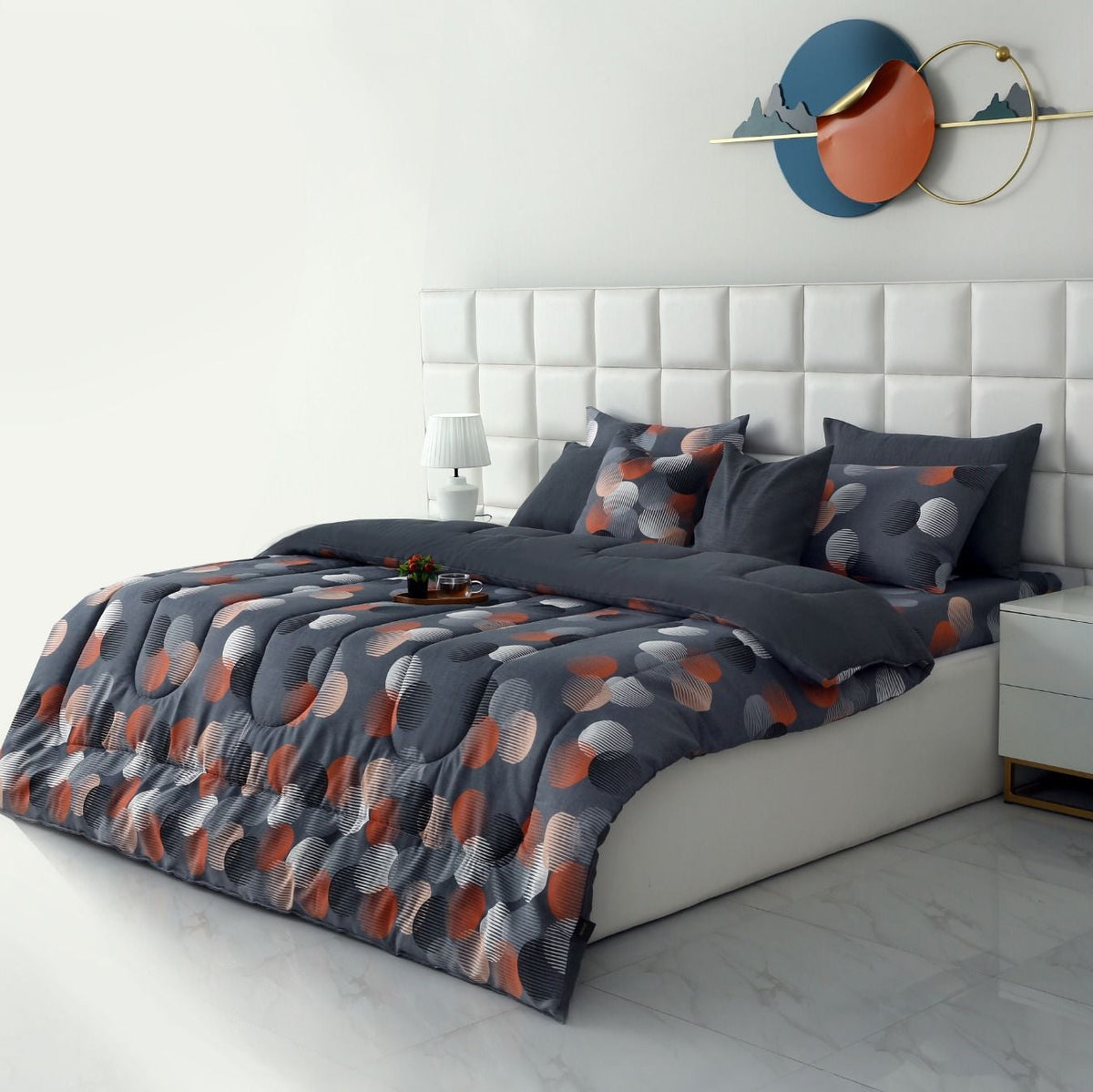 8 PCs Winter Razai Set-Illustration Design Comforters Apricot