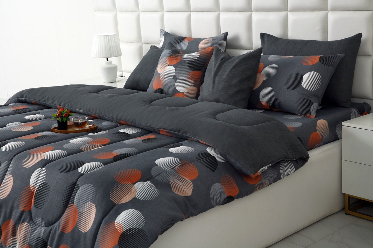 8 PCs Winter Razai Set-Illustration Design Comforters Apricot