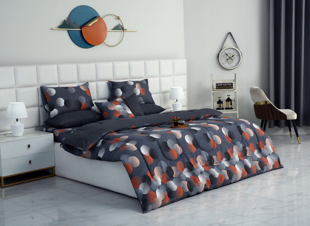 8 PCs Winter Razai Set-Illustration Design Comforters Apricot
