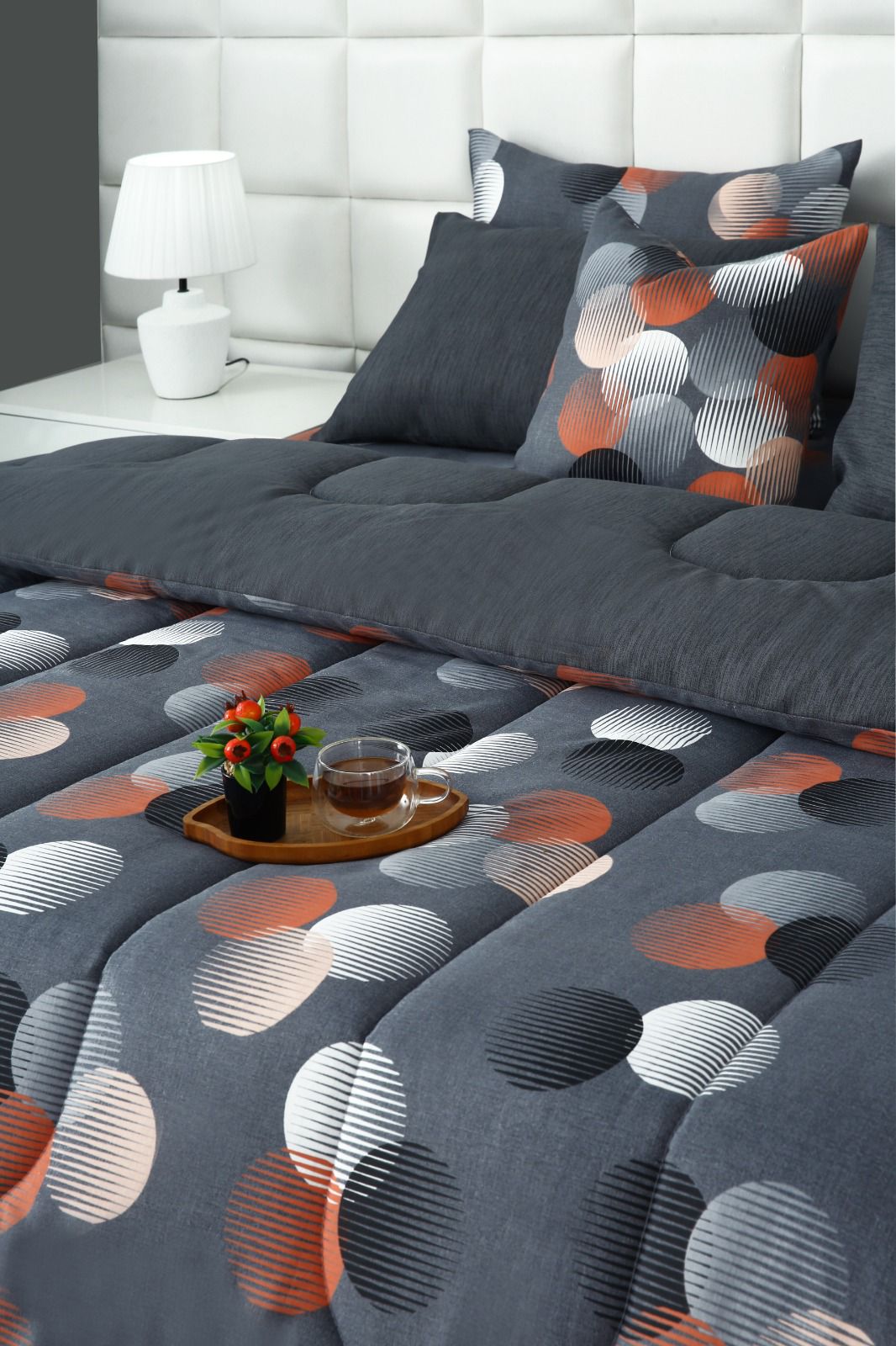 8 PCs Winter Razai Set-Illustration Design Comforters Apricot