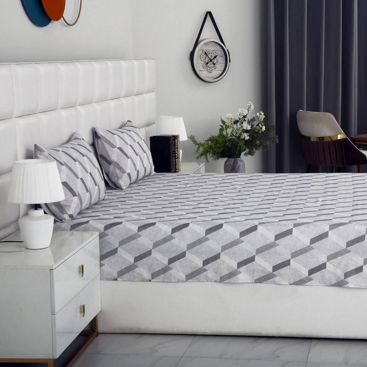 2Pcs Single Bed Sheet-Sliver Triangles single bed sheet Apricot