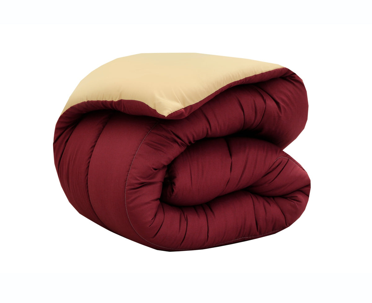 8 PCs Winter Razai Set-Maroon Over Beige Comforters Apricot