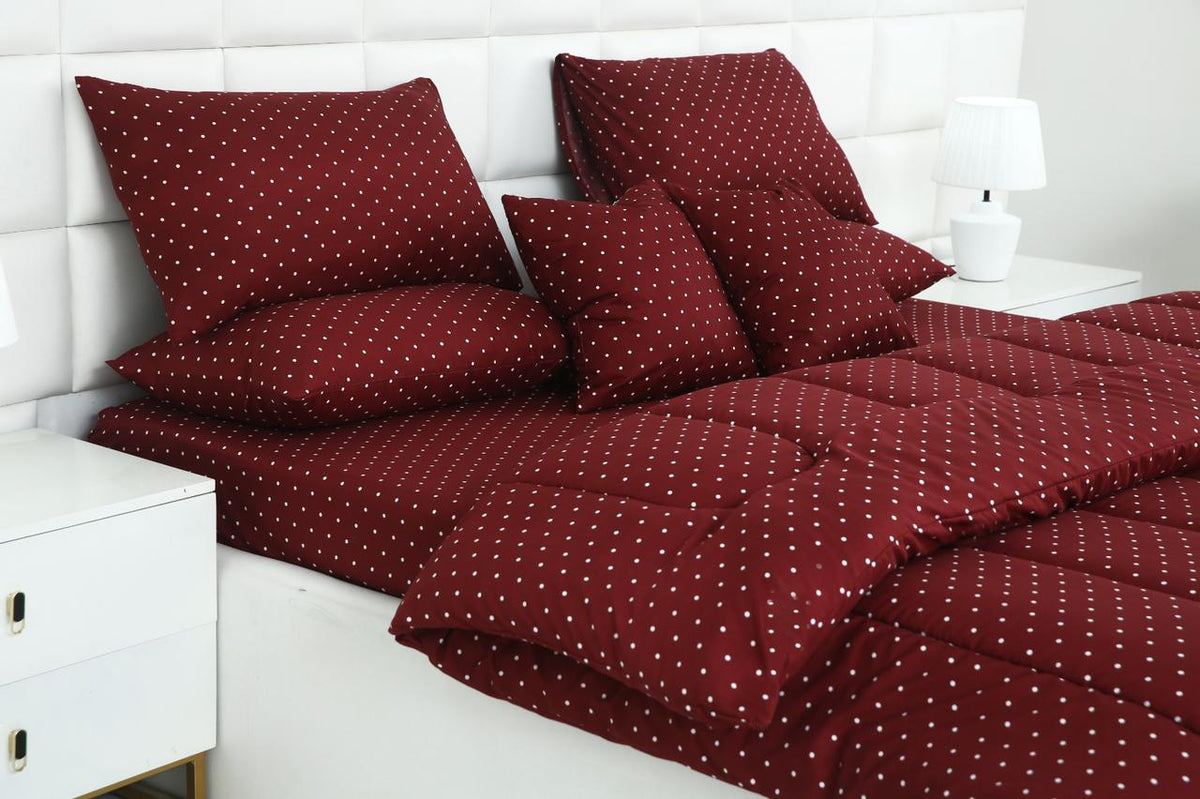 5 PCs Single Razai Set-Plum Polka Comforters Apricot