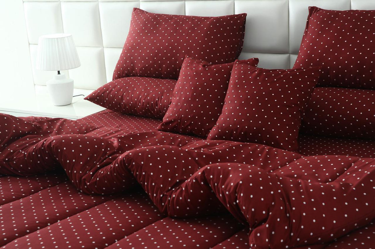 5 PCs Single Razai Set-Plum Polka Comforters Apricot