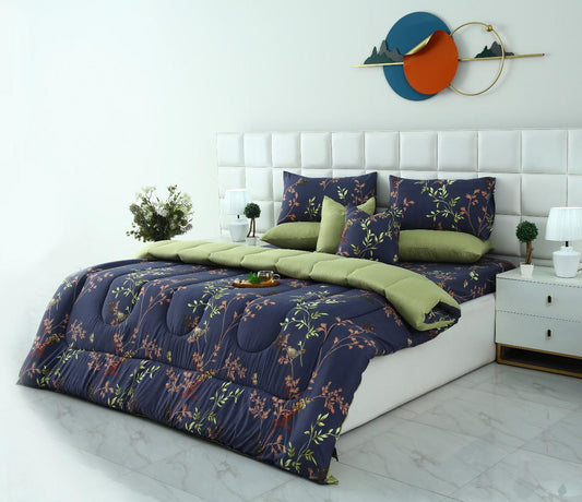 8 PCs Winter Comforter Set-Retro Leaf Comforters Apricot