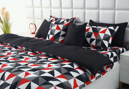 8 PCs Winter Razai Set-Abstract Geometric(With Black Reverse) Comforters Apricot